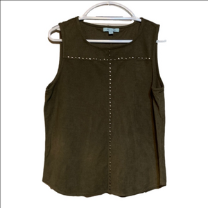 She + Sky Olive Sleeveless Top with Stud Accents size large